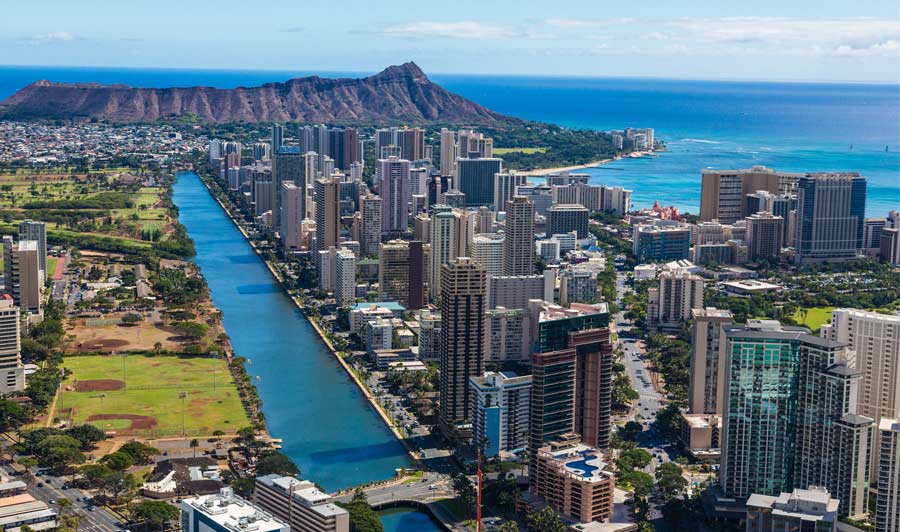 Waikiki und der Ala Wai Kanal von oben